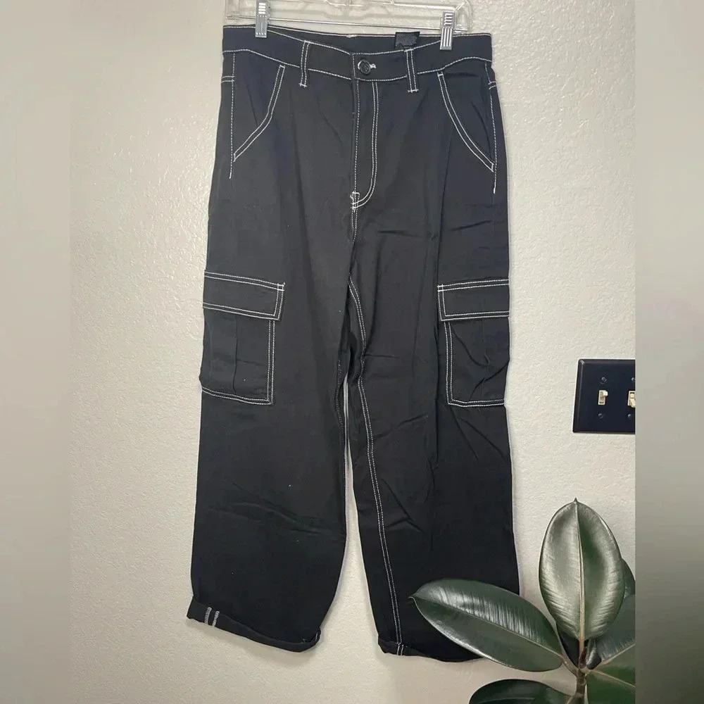 NWOT H&M Y2K Black Wide Leg Baggy Fit Cargo Pants Size  8